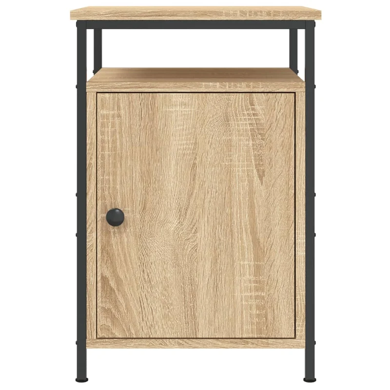 Lot de 2 tables de chevet compartiment avec porte 40 x 42 x 60cm bois d'ingénierie couleur chêne et fer DEC035891