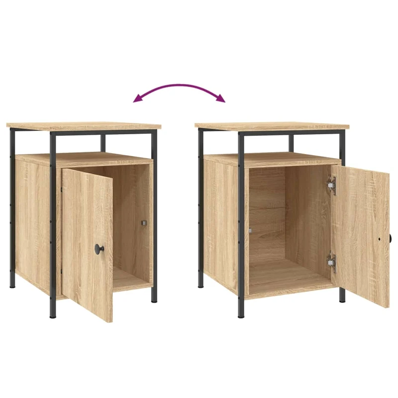 Lot de 2 tables de chevet compartiment avec porte 40 x 42 x 60cm bois d'ingénierie couleur chêne et fer DEC035891