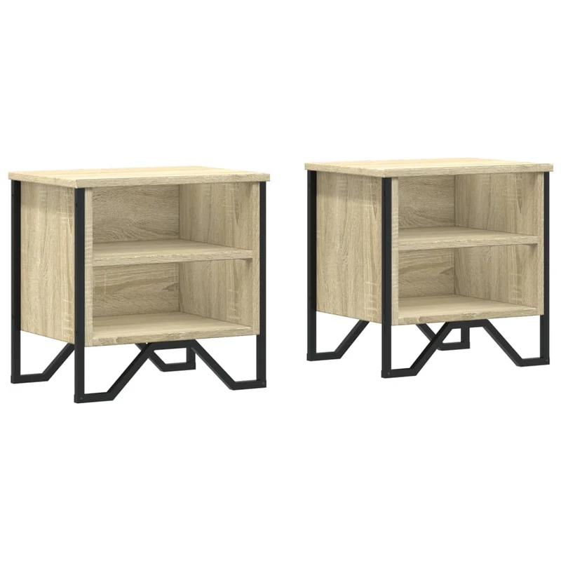 Lot de 2 tables de chevet avec étagères 40 x 30 x 40cm bois d'ingénierie couleur chêne et métal DEC035879