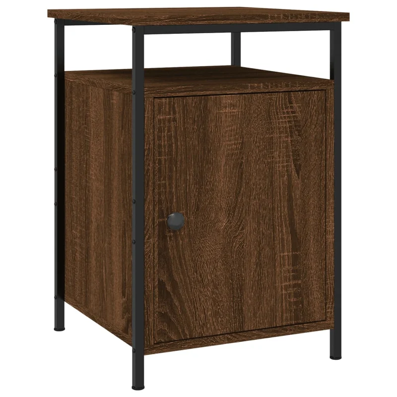 Lot de 2 tables de chevet avec compartiment avec porte 40 x 42 x 60cm bois d'ingénierie marron et fer DEC035865