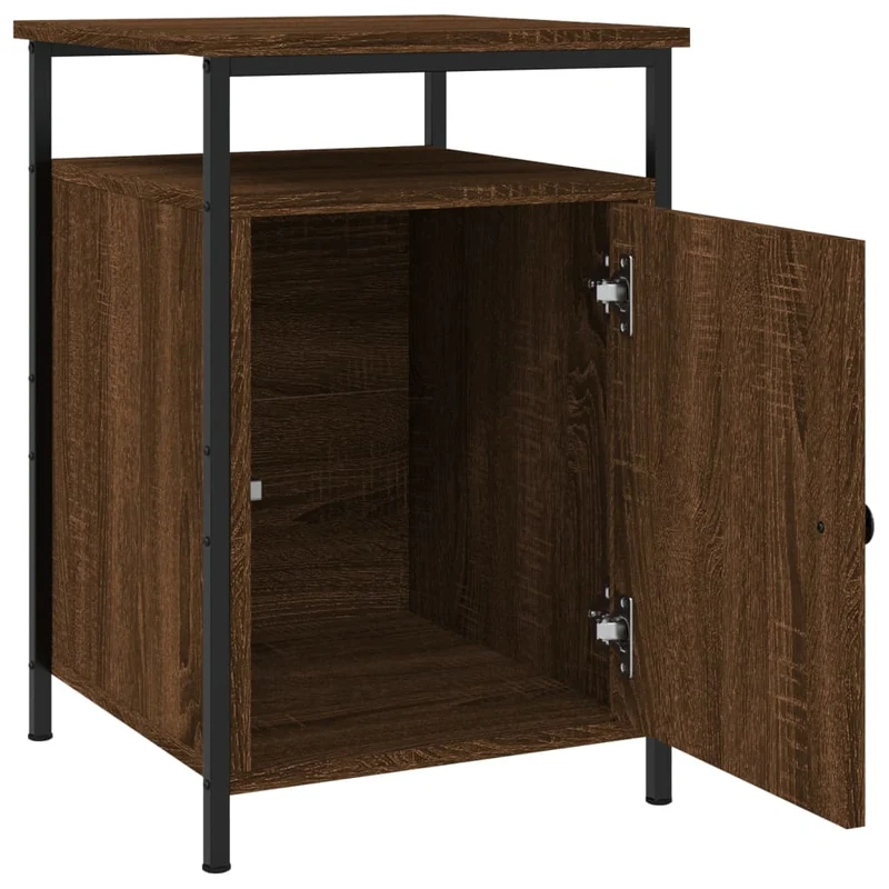Lot de 2 tables de chevet avec compartiment avec porte 40 x 42 x 60cm bois d'ingénierie marron et fer DEC035865