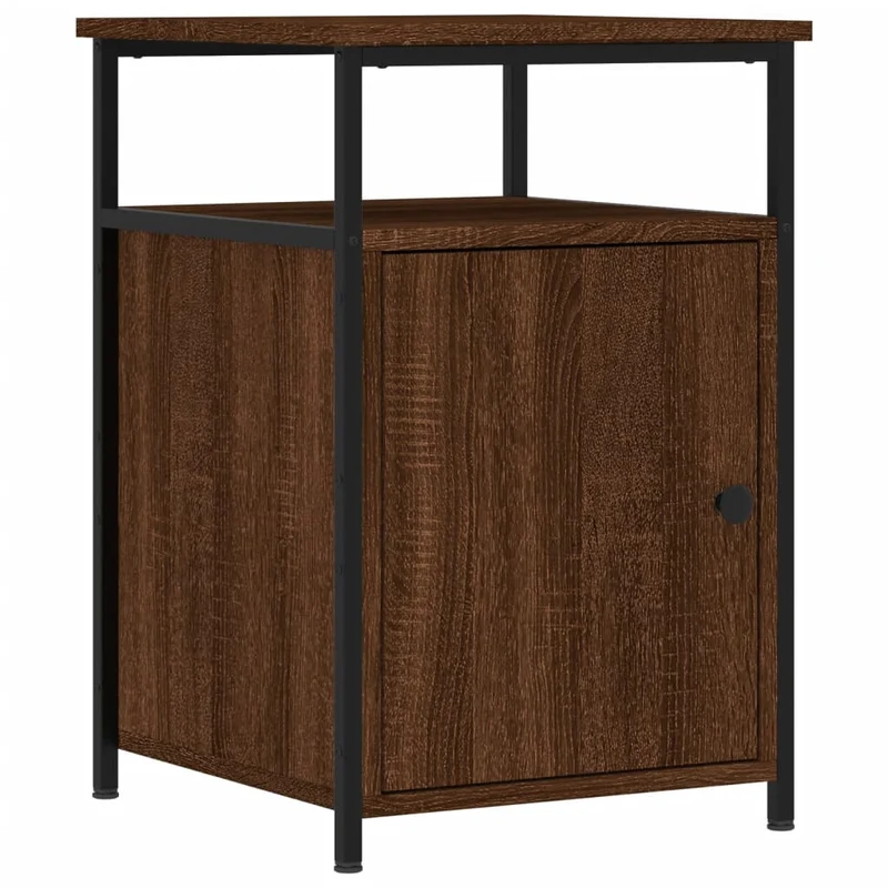 Lot de 2 tables de chevet avec compartiment avec porte 40 x 42 x 60cm bois d'ingénierie marron et fer DEC035863