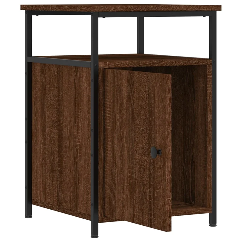 Lot de 2 tables de chevet avec compartiment avec porte 40 x 42 x 60cm bois d'ingénierie marron et fer DEC035863