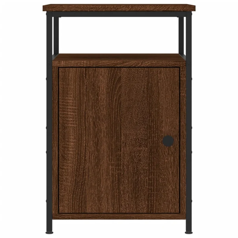 Lot de 2 tables de chevet avec compartiment avec porte 40 x 42 x 60cm bois d'ingénierie marron et fer DEC035863
