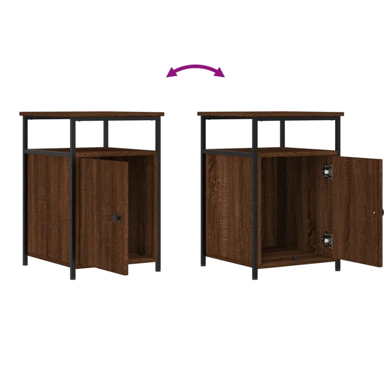Lot de 2 tables de chevet avec compartiment avec porte 40 x 42 x 60cm bois d'ingénierie marron et fer DEC035863