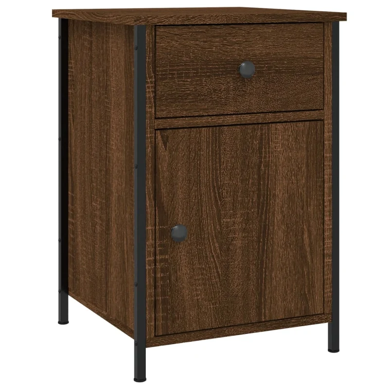 Lot de 2 tables de chevet avec tiroir et compartiment avec porte 40 x 42 x 60cm bois d'ingénierie marron et fer DEC035862