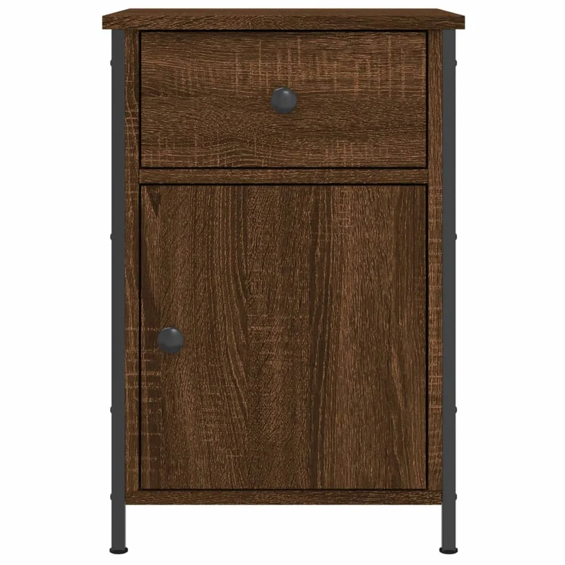 Lot de 2 tables de chevet avec tiroir et compartiment avec porte 40 x 42 x 60cm bois d'ingénierie marron et fer DEC035862