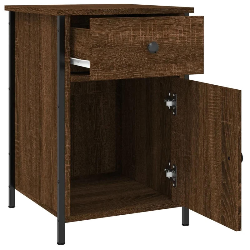 Lot de 2 tables de chevet avec tiroir et compartiment avec porte 40 x 42 x 60cm bois d'ingénierie marron et fer DEC035862