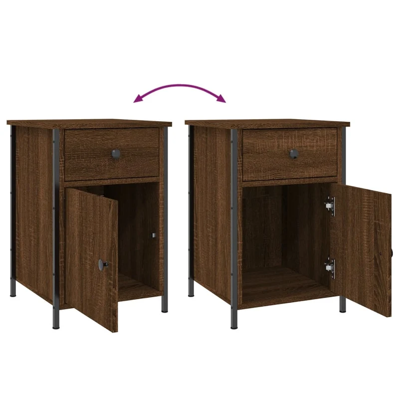 Lot de 2 tables de chevet avec tiroir et compartiment avec porte 40 x 42 x 60cm bois d'ingénierie marron et fer DEC035862