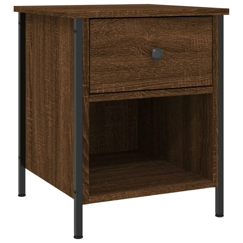 Lot de 2 tables de chevet avec tiroir et compartiment ouvert 40 x 42 x 50cm bois d'ingénierie marron et fer DEC035858