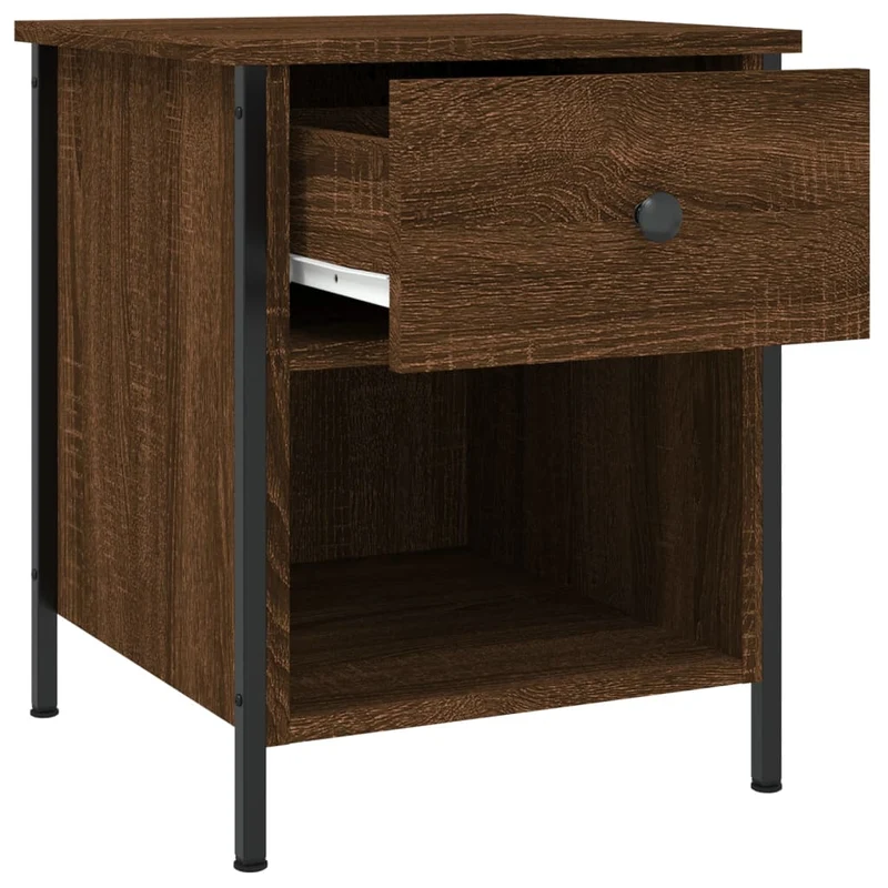 Lot de 2 tables de chevet avec tiroir et compartiment ouvert 40 x 42 x 50cm bois d'ingénierie marron et fer DEC035858