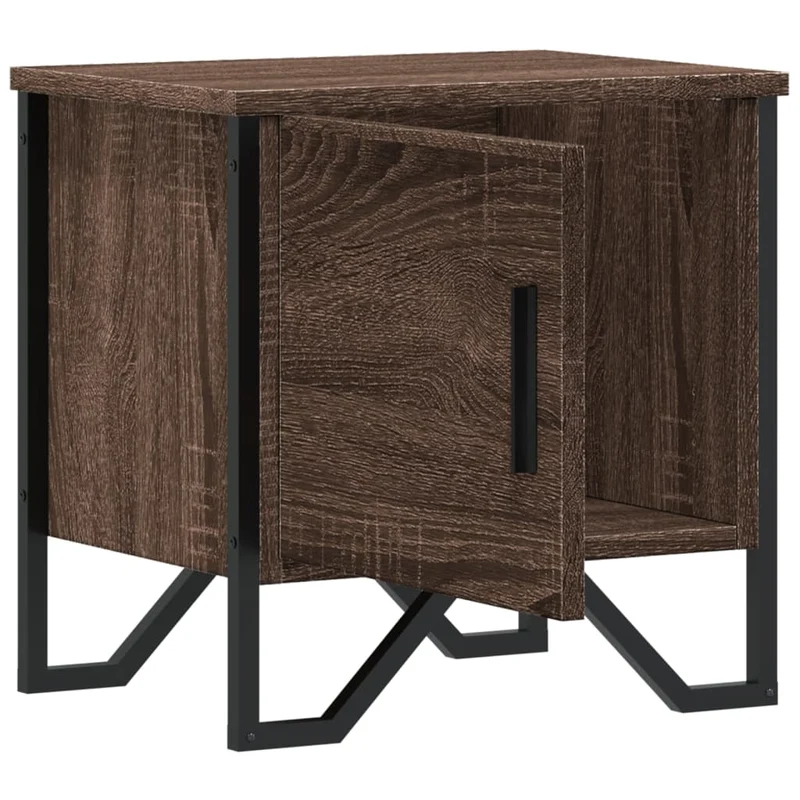Lot de 2 tables de chevet avec compartiment avec porte 40 x 30 x 40cm bois d'ingénierie marron et métal DEC035835