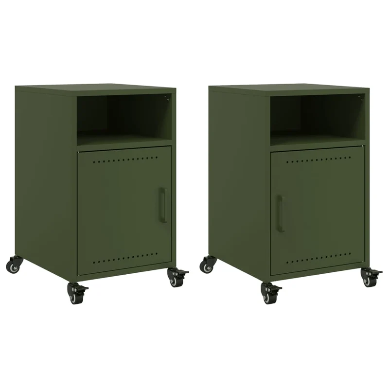 Lot de 2 tables de chevet avec une porte et compartiments 36 x 39 x 59 cm acier vert DEC035768