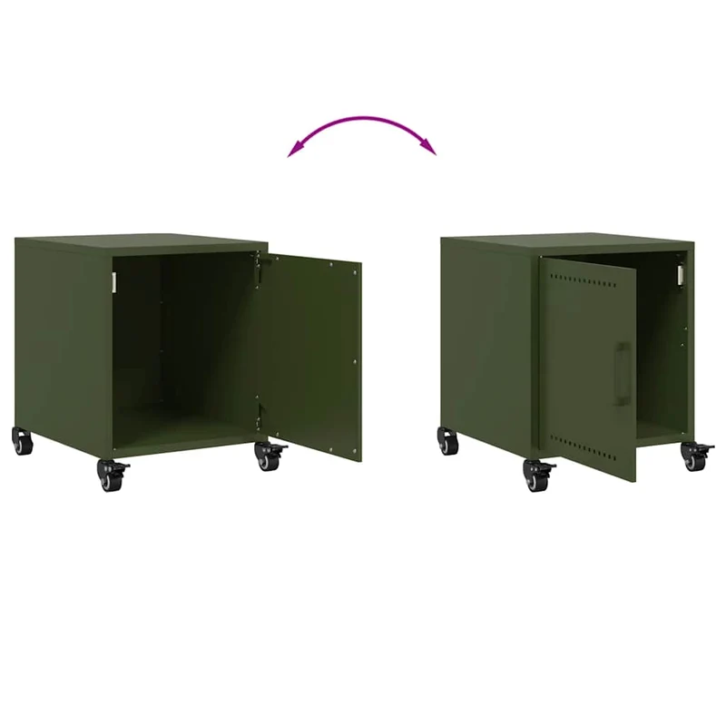 Lot de 2 tables de chevet sur roulettes avec compartiment avec porte 36 x 39 x 43,5 cm acier vert DEC035763