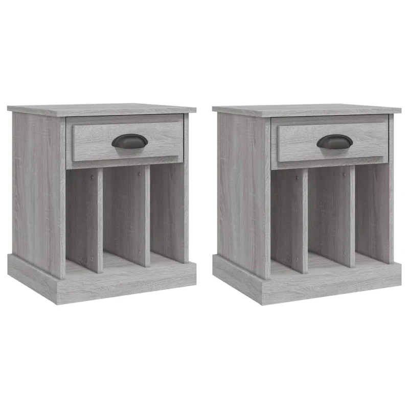 Lot de 2 tables de chevet avec un tiroir et 3 compartiments 43 x 36 x 50 cm bois d'ingénierie gris DEC035739