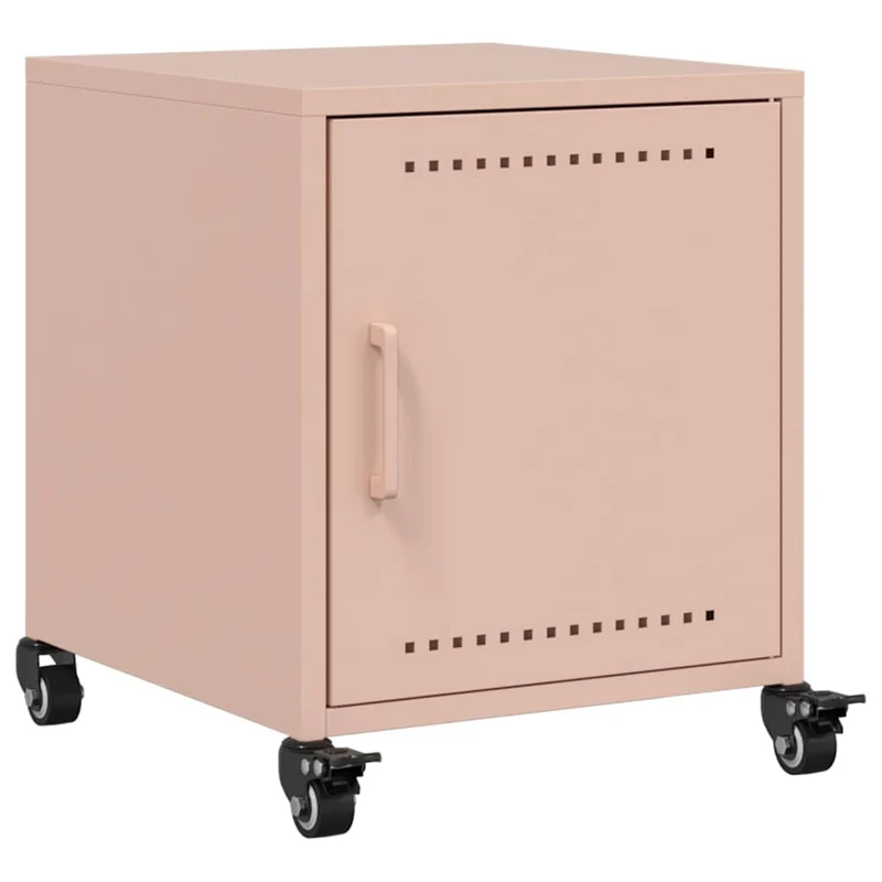 Lot de 2 tables de chevet sur roulettes compartiment avec porte 36 x 39 x 43,5 cm acier rose DEC035629