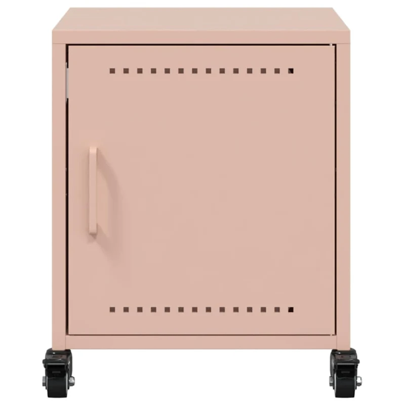 Lot de 2 tables de chevet sur roulettes compartiment avec porte 36 x 39 x 43,5 cm acier rose DEC035629