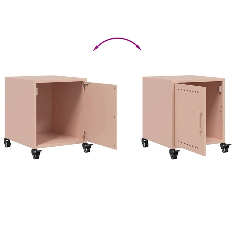 Lot de 2 tables de chevet sur roulettes compartiment avec porte 36 x 39 x 43,5 cm acier rose DEC035629