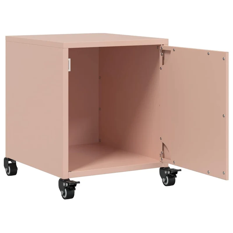 Lot de 2 tables de chevet sur roulettes compartiment avec porte 36 x 39 x 43,5 cm acier rose DEC035629
