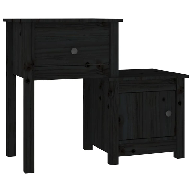 Lot de 2 tables de chevet avec tiroir et compartiment avec porte 79,5 x 38 x 65,5 cm bois de pin massif noir DEC035610