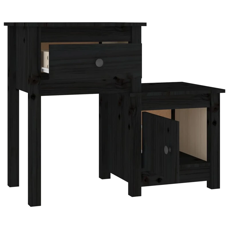 Lot de 2 tables de chevet avec tiroir et compartiment avec porte 79,5 x 38 x 65,5 cm bois de pin massif noir DEC035610