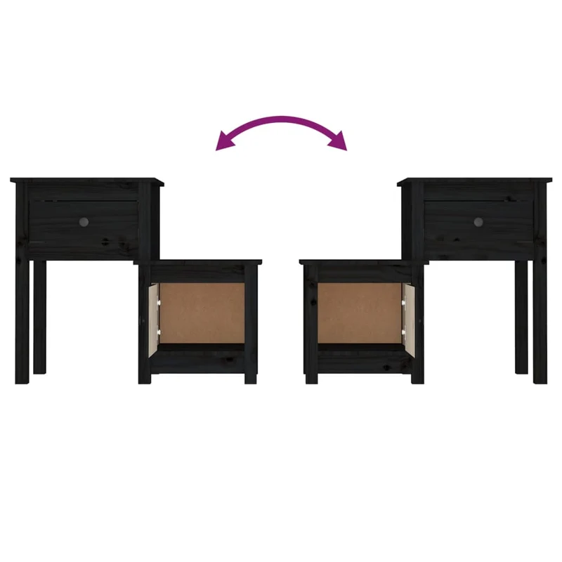 Lot de 2 tables de chevet avec tiroir et compartiment avec porte 79,5 x 38 x 65,5 cm bois de pin massif noir DEC035610