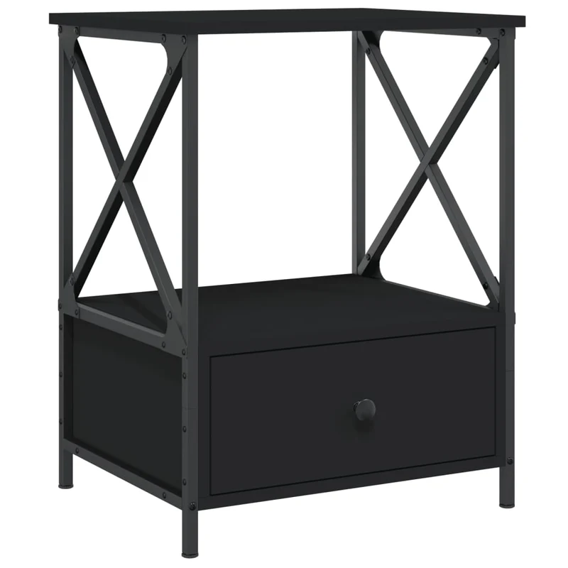 Lot de 2 tables de chevet avec tiroir et étagère 50 x 41 x 65 cm bois d’ingénierie noir et fer DEC035607