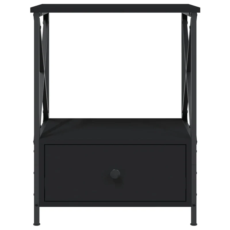 Lot de 2 tables de chevet avec tiroir et étagère 50 x 41 x 65 cm bois d’ingénierie noir et fer DEC035607