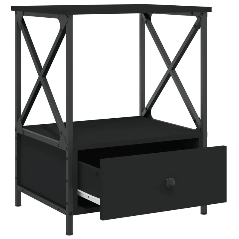 Lot de 2 tables de chevet avec tiroir et étagère 50 x 41 x 65 cm bois d’ingénierie noir et fer DEC035607