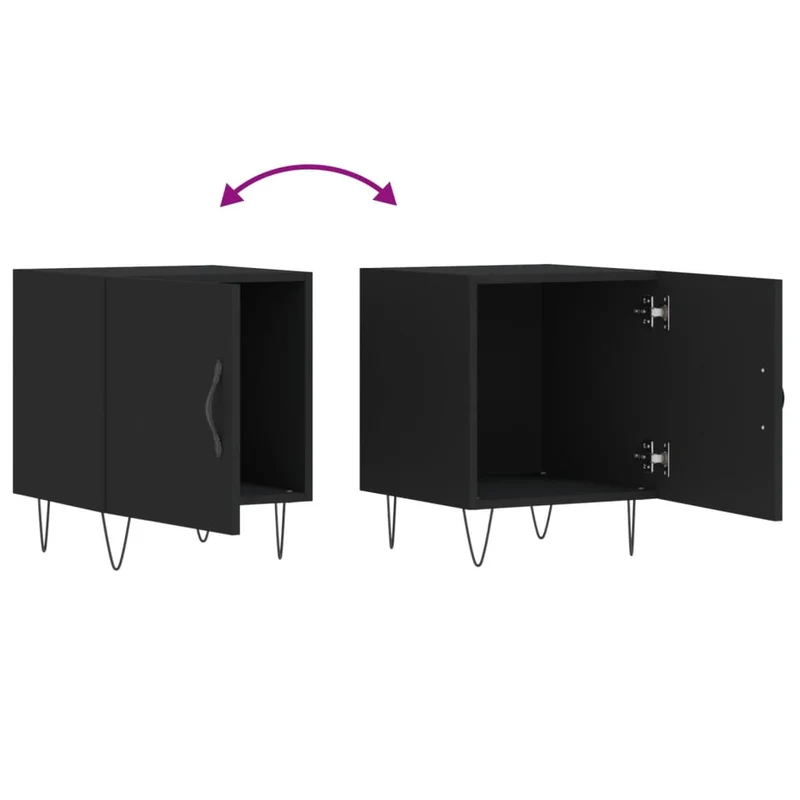 Lot de 2 tables de chevet avec compartiment avec porte 40 x 40 x 50 cm bois d’ingénierie noir DEC035579