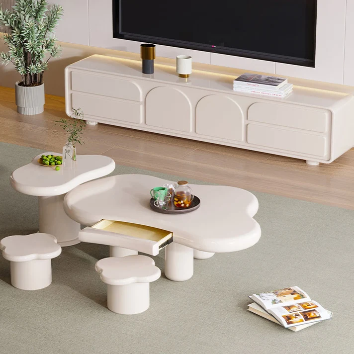 Modern Minimalist Clouds Irregular Fluid Manufactured Panel Stainless Steel End Table 1-Tier For Living Room