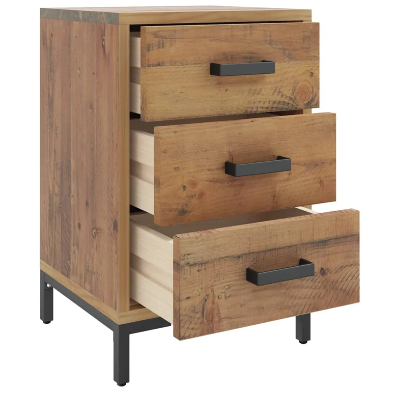 Table de chevet avec 3 tiroirs 40 x 30 x 55 cm bois de pin massif MDF et métal DEC034103