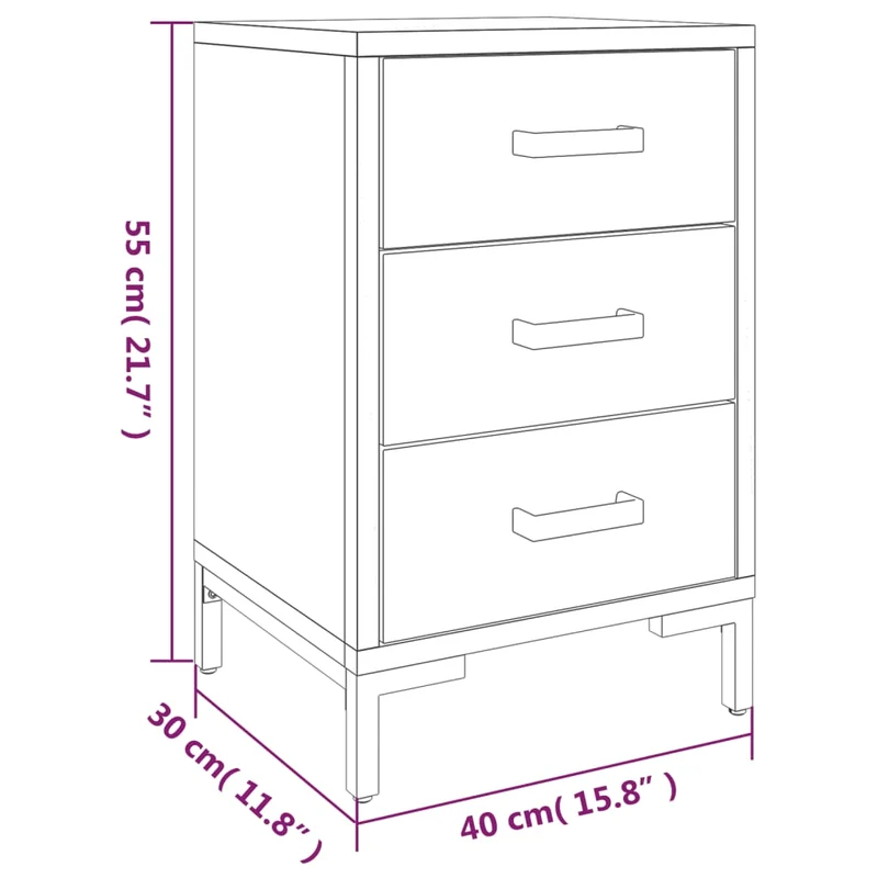 Table de chevet avec 3 tiroirs 40 x 30 x 55 cm bois de pin massif MDF et métal DEC034103