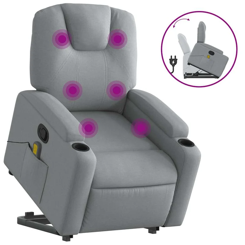 Fauteuil de relaxation TV fonction massage inclinable massage par vibrations par 6 points en tissu gris clair DEC026906
