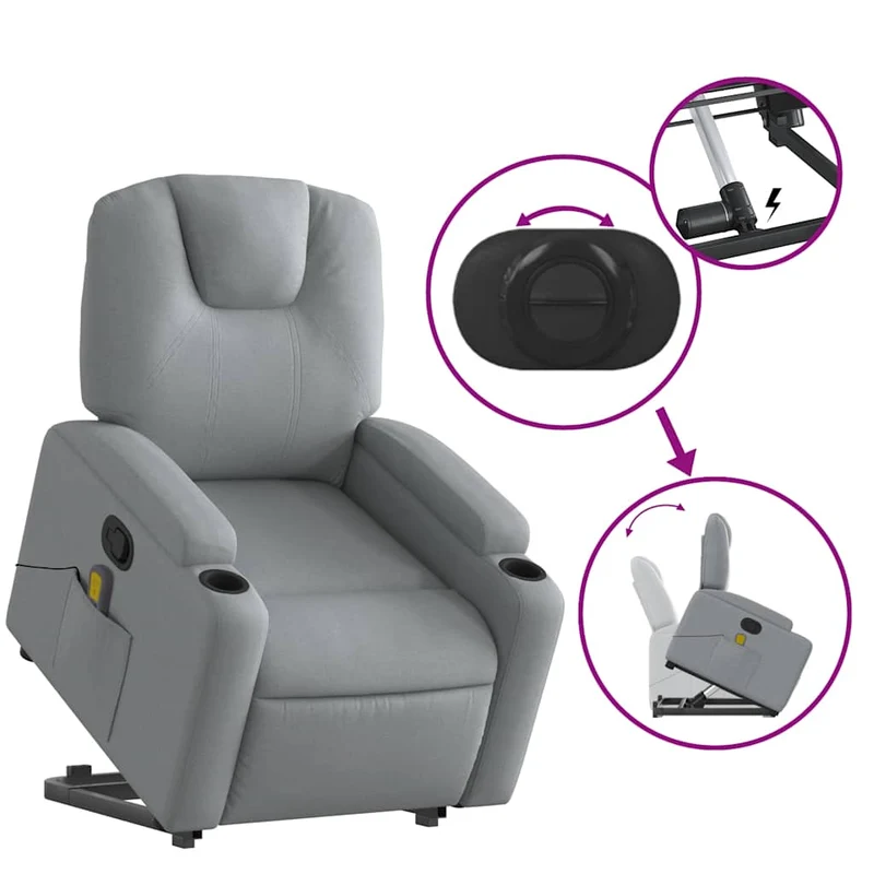 Fauteuil de relaxation TV fonction massage inclinable massage par vibrations par 6 points en tissu gris clair DEC026906