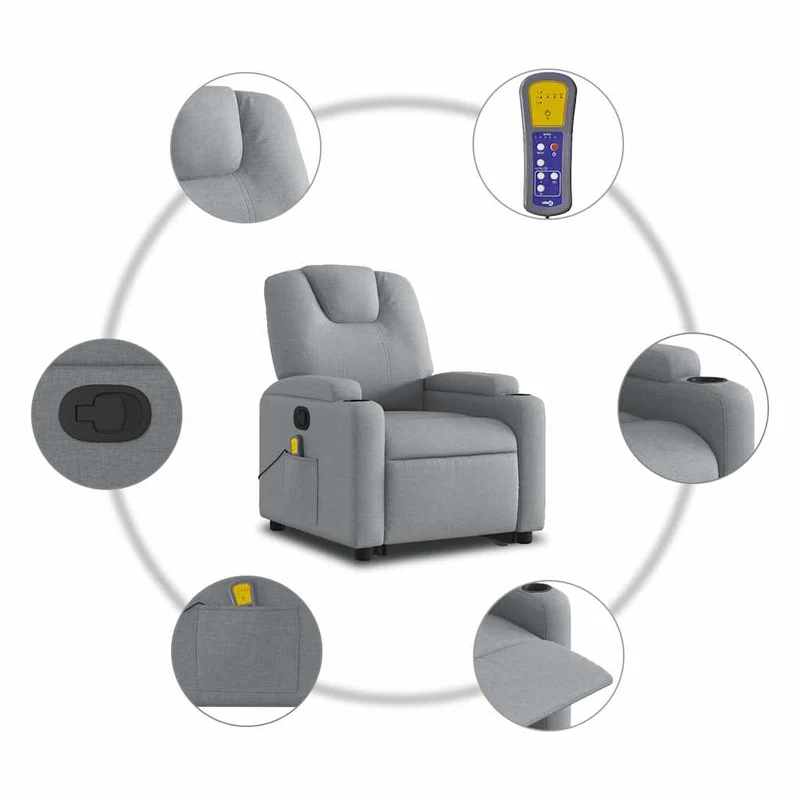 Fauteuil de relaxation TV fonction massage inclinable massage par vibrations par 6 points en tissu gris clair DEC026906