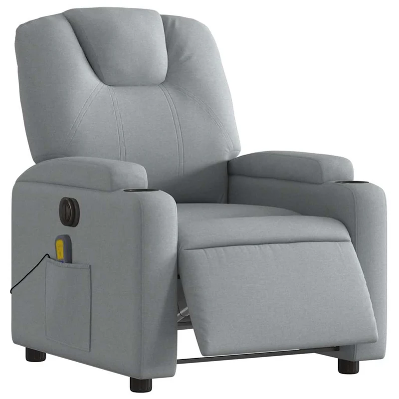 Fauteuil de relaxation TV fonction massage inclinable électrique 6 points de massage en tissu gris clair DEC027156