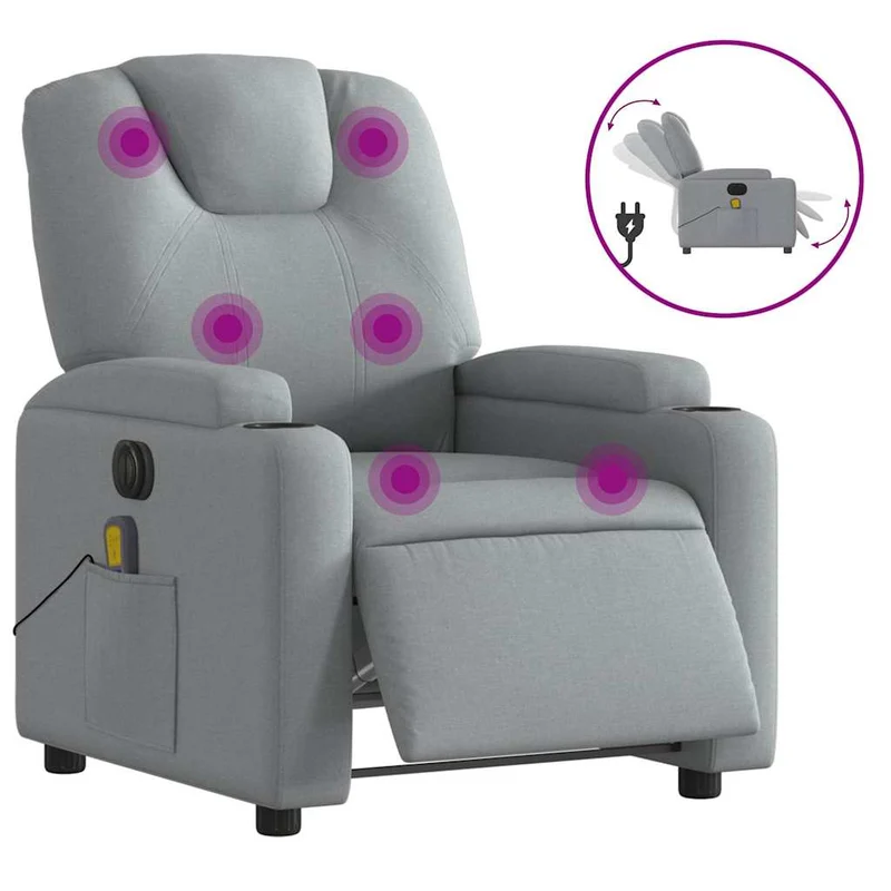 Fauteuil de relaxation TV fonction massage inclinable électrique 6 points de massage en tissu gris clair DEC027156