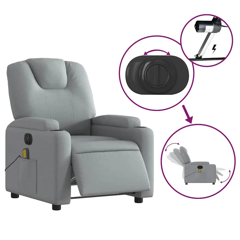 Fauteuil de relaxation TV fonction massage inclinable électrique 6 points de massage en tissu gris clair DEC027156