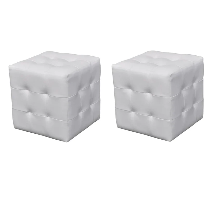 Lot de 2 tabourets en forme de cube capitonné 30 x 30 x 30 cm en PVC blanc DEC036203