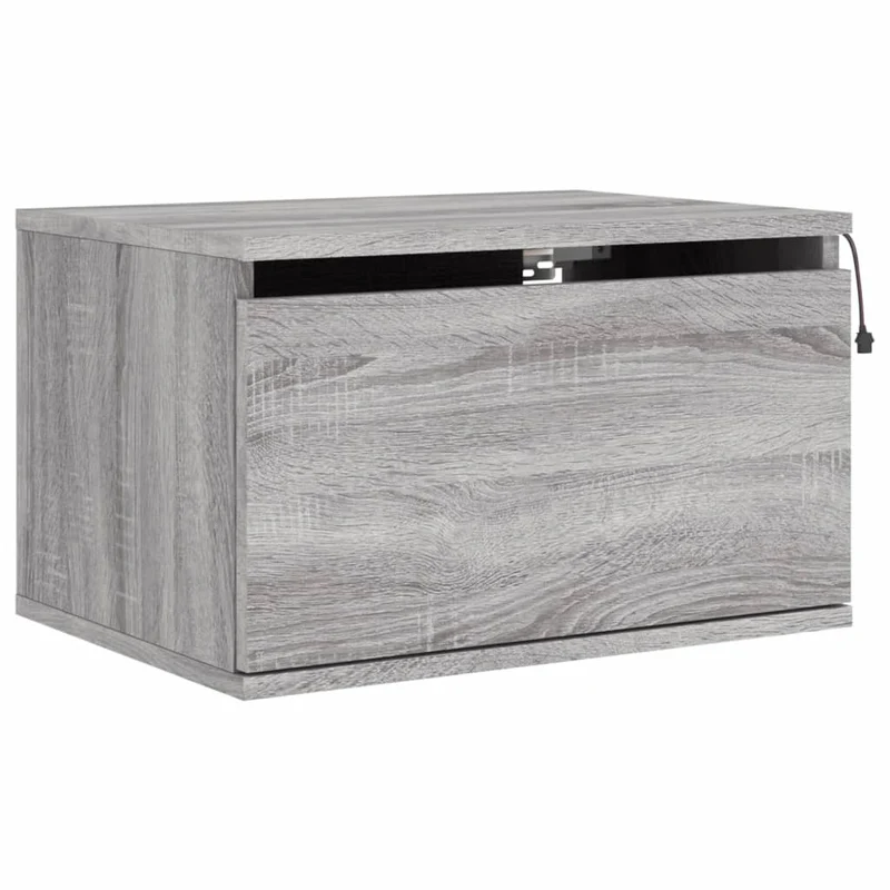 Lot de 2 tables de chevet murales 50 x 36 x 30 cm avec lumières LED et tiroir en bois d'ingénierie gris DEC036170