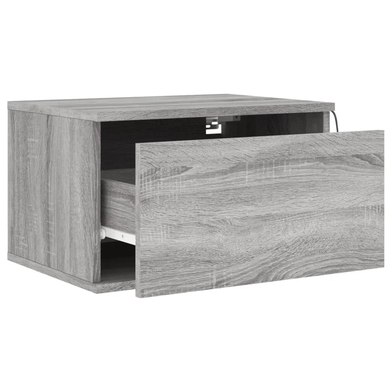 Lot de 2 tables de chevet murales 50 x 36 x 30 cm avec lumières LED et tiroir en bois d'ingénierie gris DEC036170