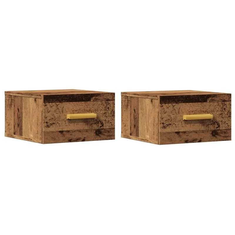 Lot de 2 tables de chevet murales avec tiroir 35 x 35 x 20 cm bois d'ingénierie marron vieilli DEC036119