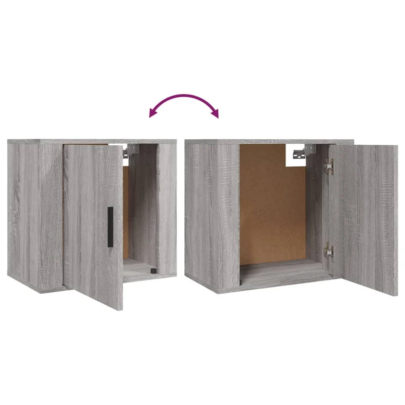 Lot de 2 tables de chevet murales avec compartiment avec porte 50 x 30 x 47 cm bois d'ingénierie gris DEC036115