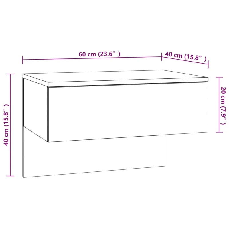Lot de 2 tables de chevet murales avec tiroir 60 x 40 x 40 cm en bois d'ingénierie gris DEC036077