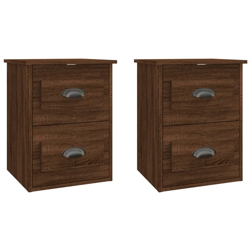 Lot de 2 tables de chevet murales avec deux tiroirs 41,5 x 36 x 53 cm bois d'ingénierie marron DEC036059