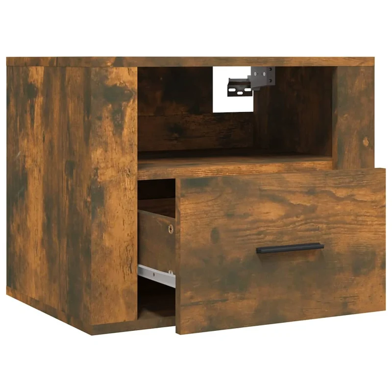 Lot de 2 tables de chevet murales avec tiroir et compartiment ouvert 50 x 36 x 40 cm bois d'ingénierie marron DEC036053