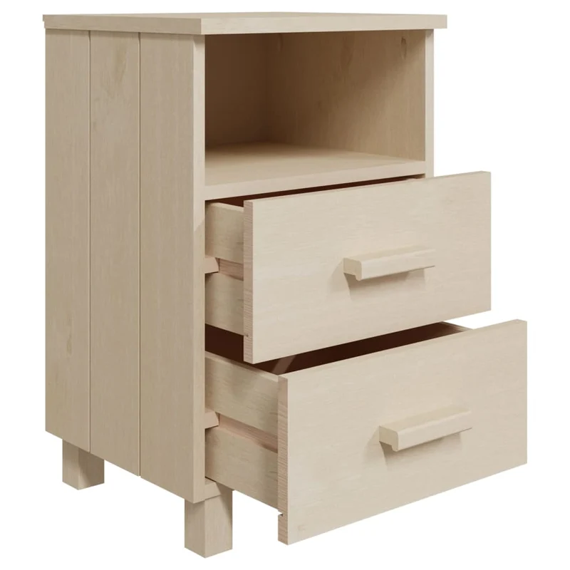 Lot de 2 tables de chevet avec tiroirs et compartiment ouvert 40 x 35 x 62cm bois massif MDF couleur marron miel DEC036007