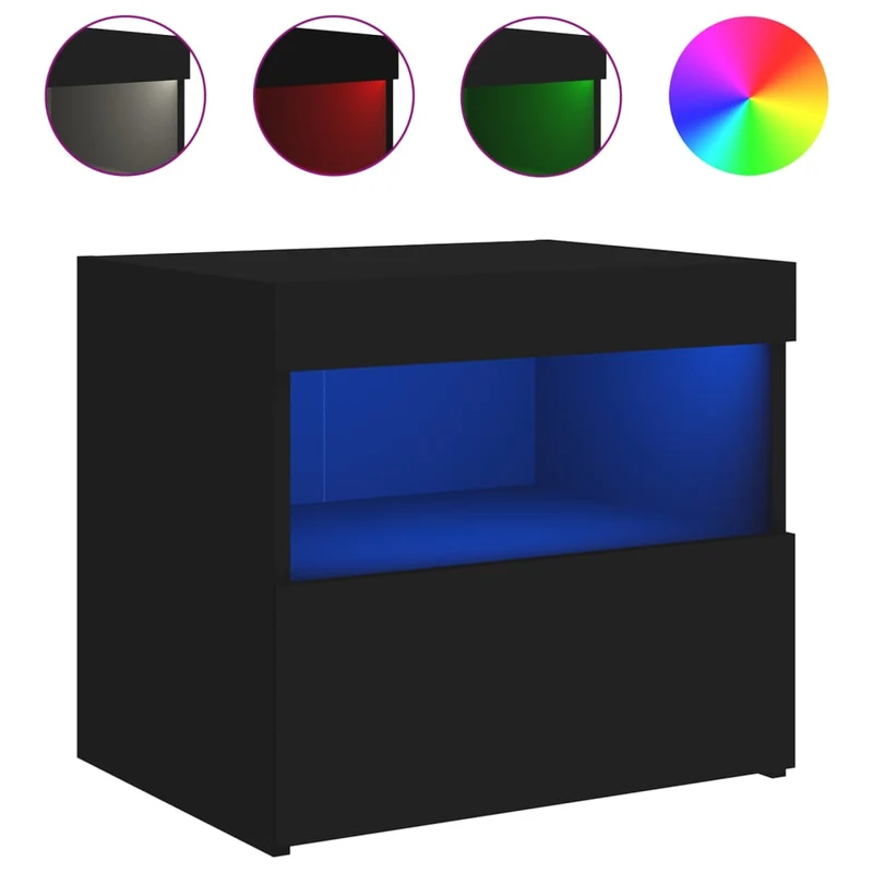 Lot de 2 tables de chevet avec lumières LED tiroir et compartiment 50 x 40 x 45 cm bois d'ingénierie noir DEC035940