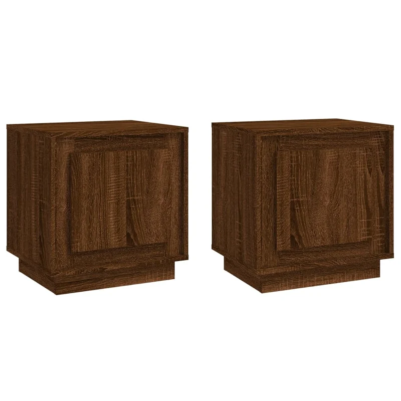 Lot de 2 tables de chevet avec compartiment avec porte 44 x 35 x 45cm bois d'ingénierie marron DEC035866